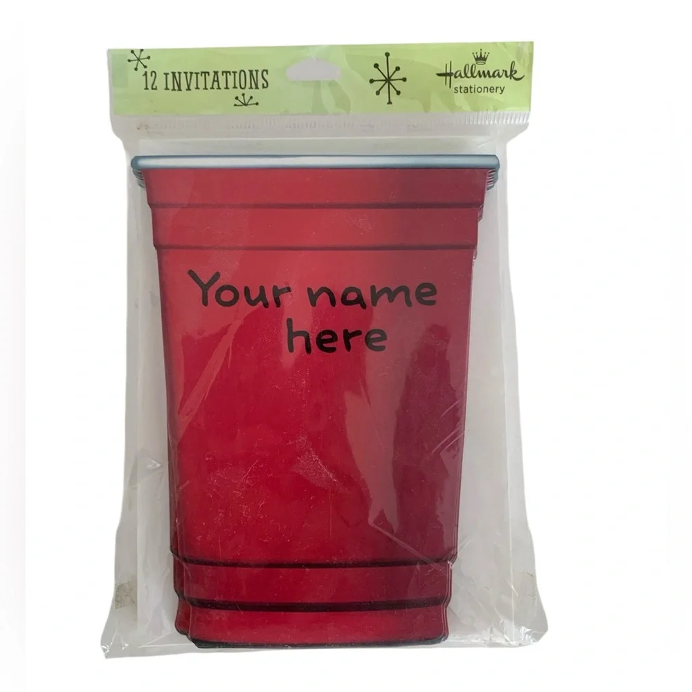 NWT 12 Red Solo Cup Hallmark Party Invitations & Envelopes Postcard Style